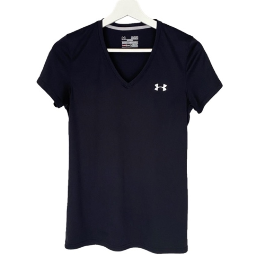 UNDER ARMOUR Top Heatgear V-Neck Short Sleeve Black Women Size M - Picture 2 of 7